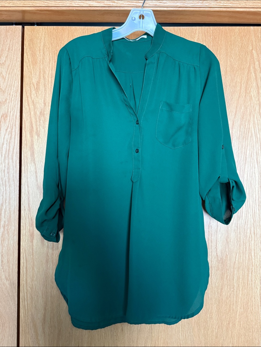 41 Hawthorn Emerald Green Split-Neck Tunic with Roll-Tab Sleeves